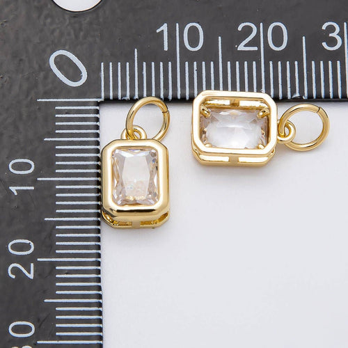 16K Gold Filled 12mm Clear Baguette CZ Bezel Charm | Charms-00469