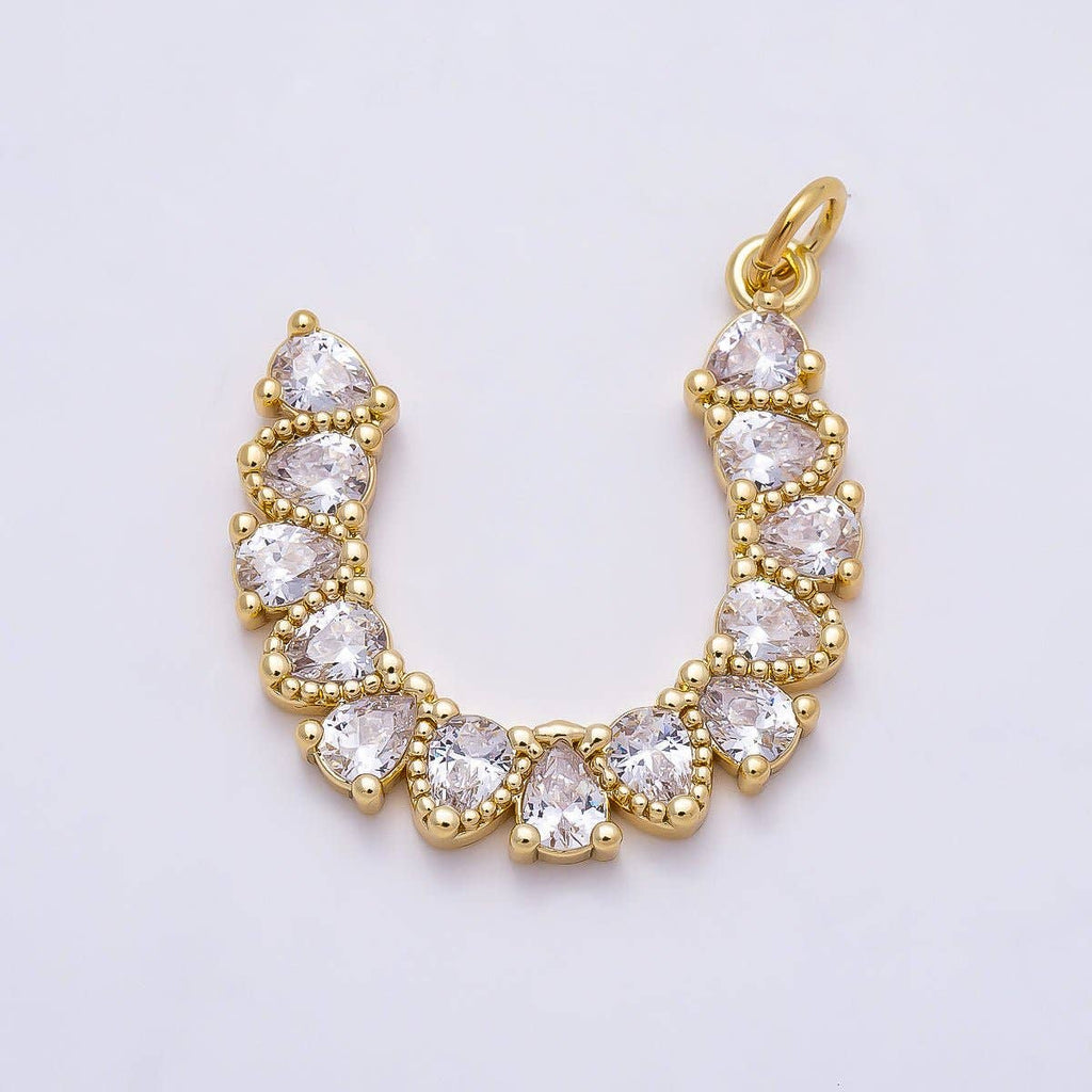 16K Gold Filled 24mm Clear CZ Teardrop Horseshoe Charm | Charms-01350
