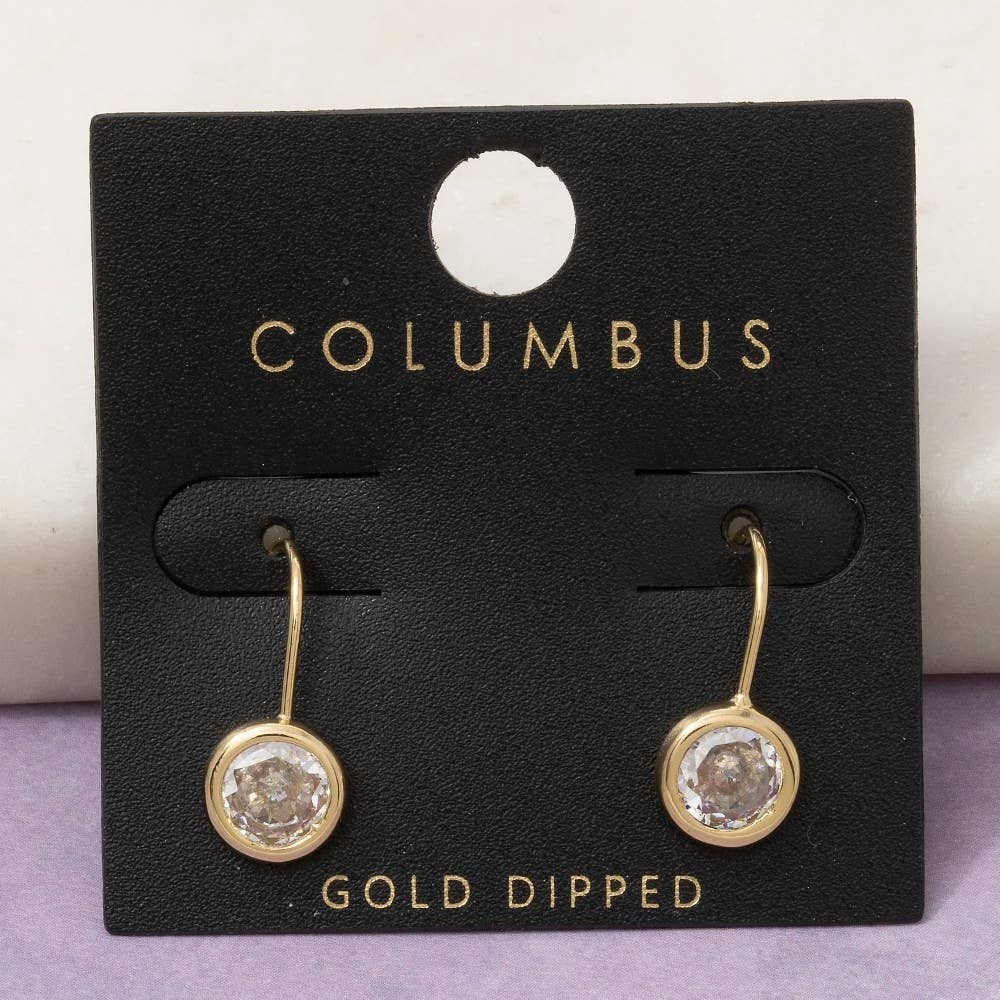Round Cz Bezel Drop Earrings