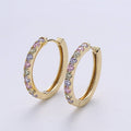 Dainty Gold Huggie Earring- Multi Color Cubic Earring - Pink