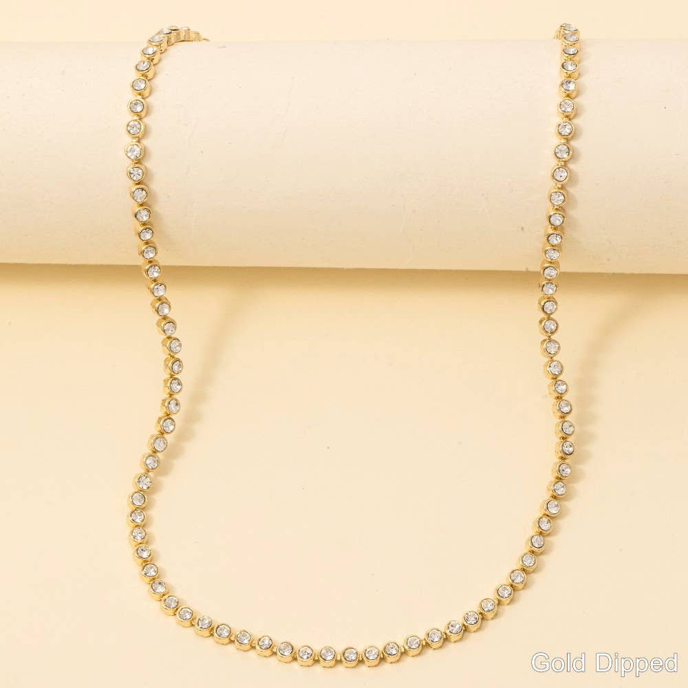 Gold Dipped Cz Tennis Chain Necklace