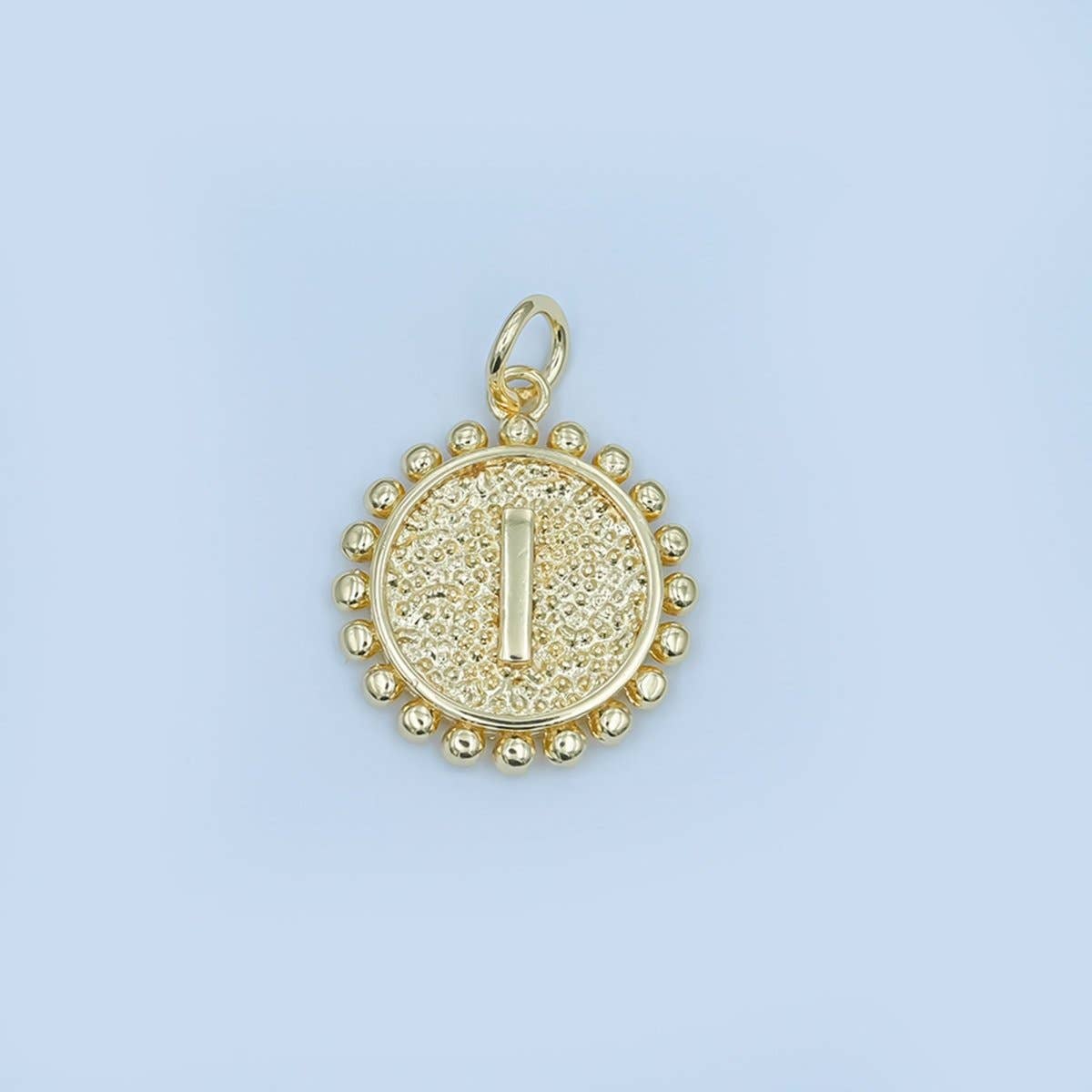 24K Gold Filled Initial Letter Geometric Dotted Round Charm | A292 - A304