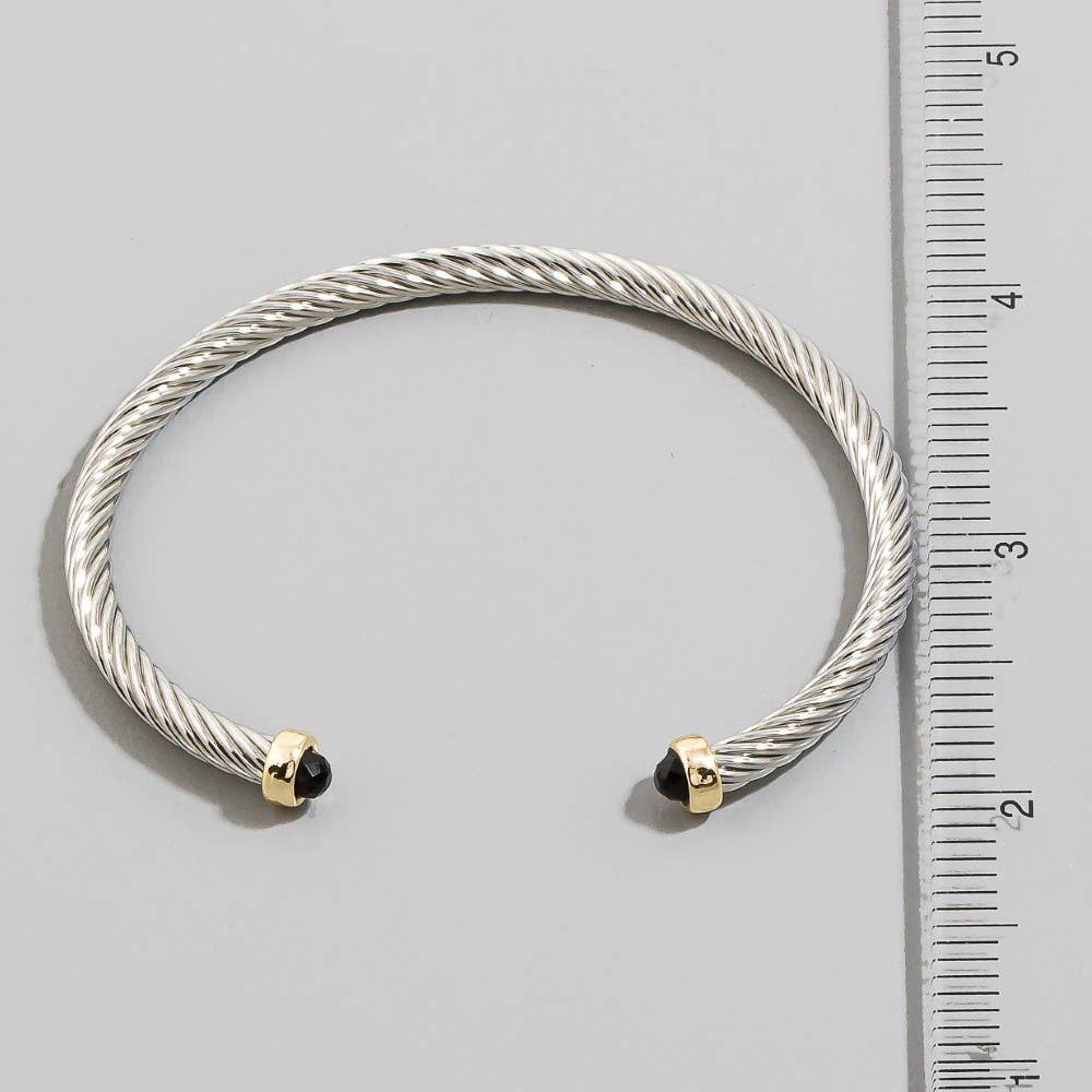 Gold Dipped Faceted Stone Ends Twisted Cuff Bracelet