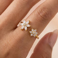 Gold Dipped Cz Double Flower Open Ring