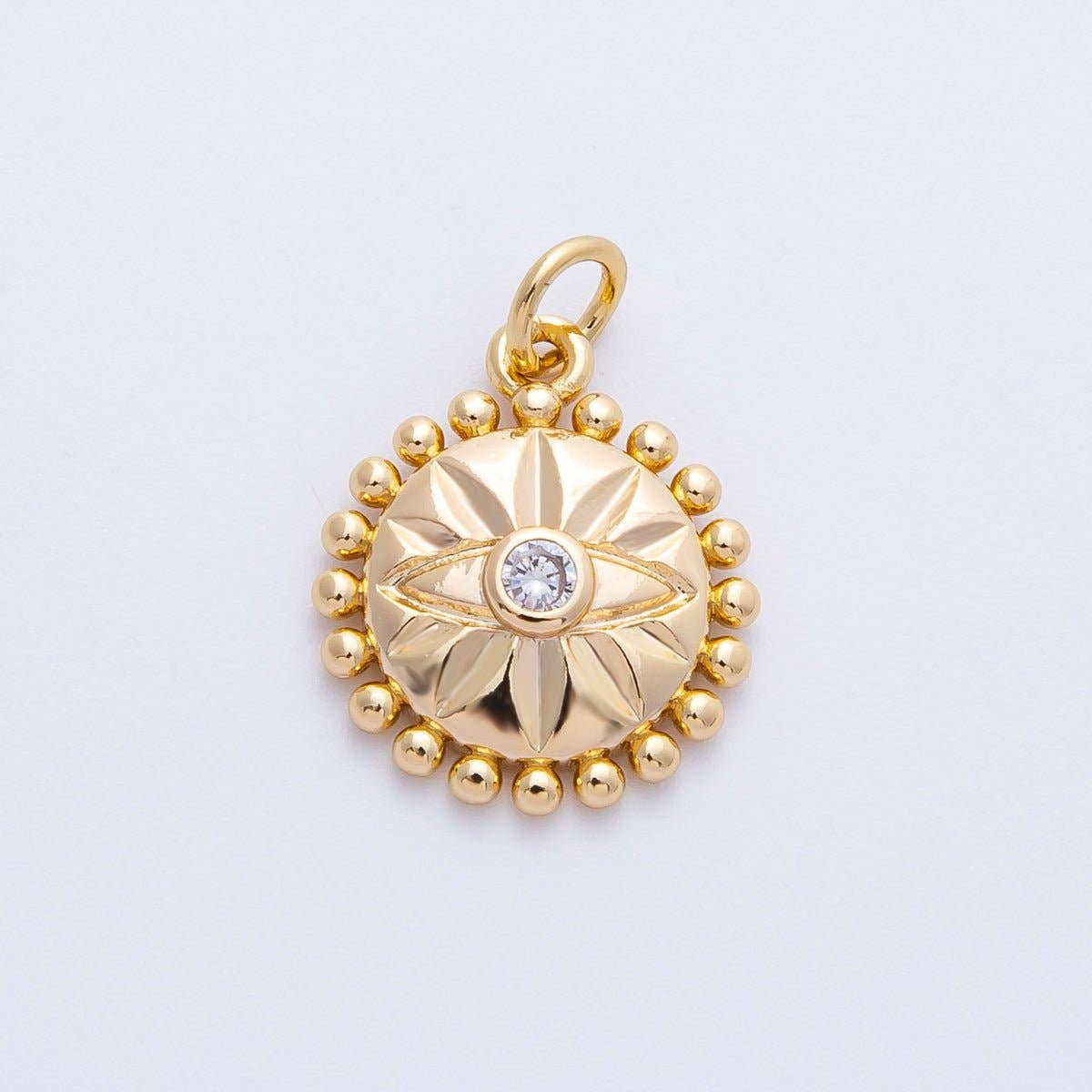 16K Gold Filled 16mm Evil Eye Sunburst Dotted Round Charm | Charms-00399