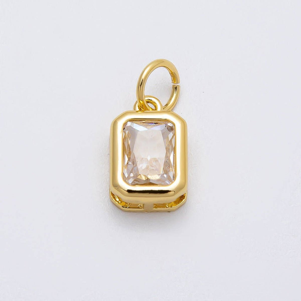 16K Gold Filled 12mm Clear Baguette CZ Bezel Charm | Charms-00469