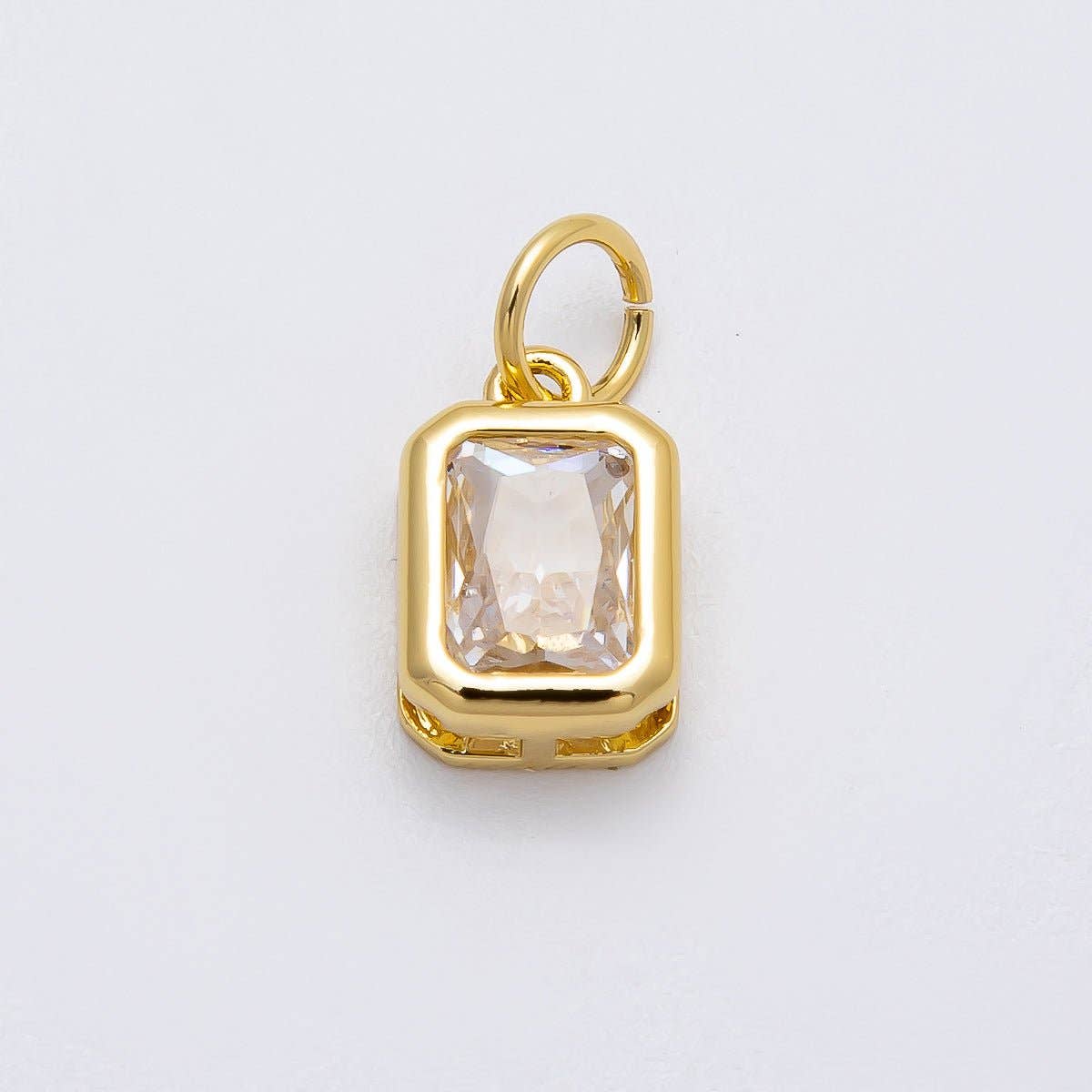 16K Gold Filled 12mm Clear Baguette CZ Bezel Charm | Charms-00469