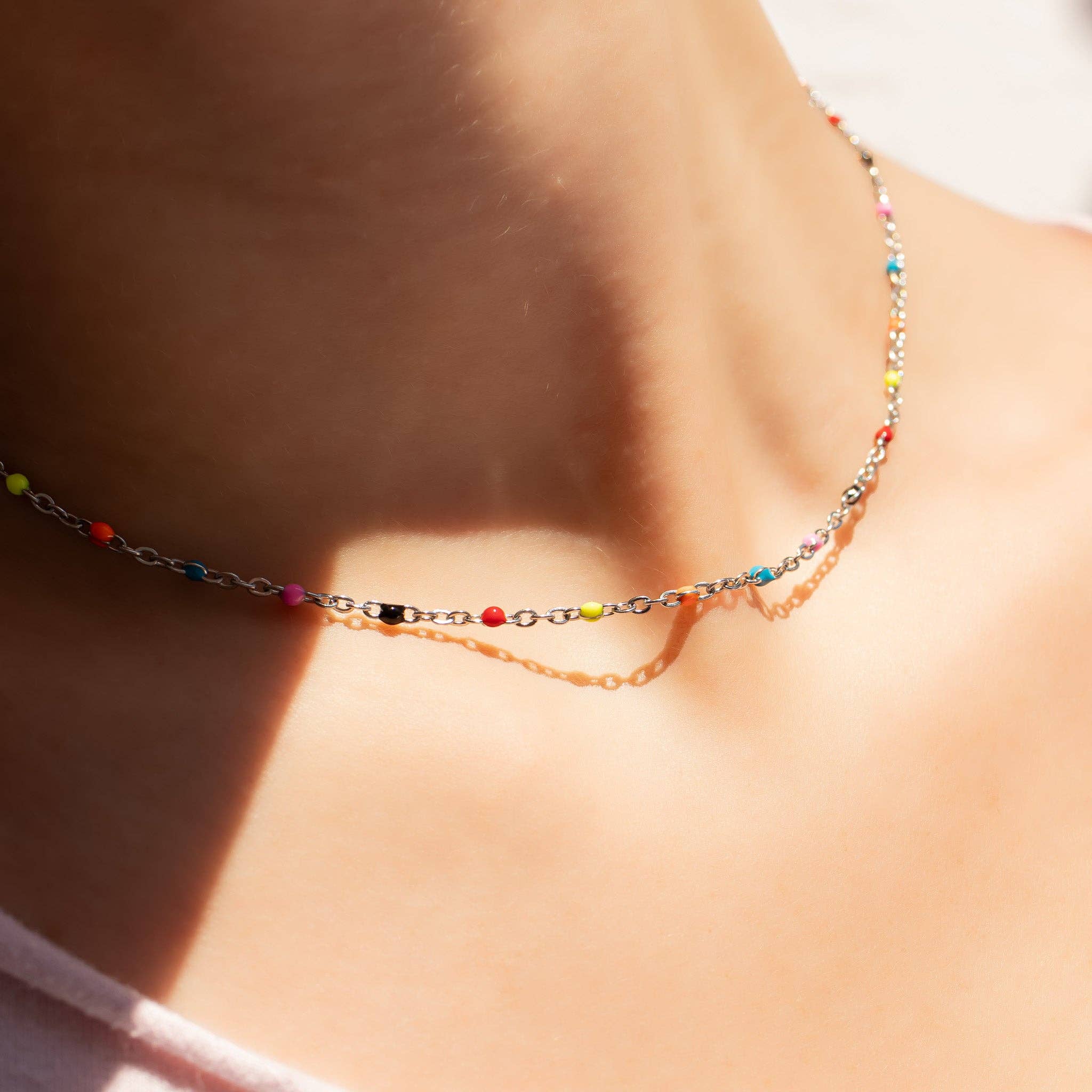 18K Gold PVD Stainless Steel Multi Confetti Chain Necklace