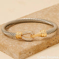 Gold Dipped Two Tone Cz Pave Hook Bangle Bracelet