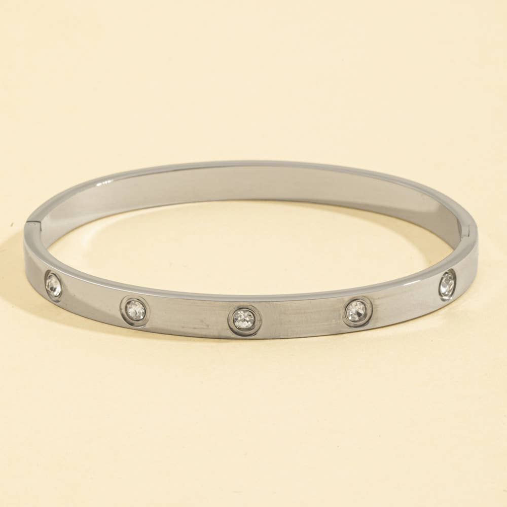 Stainless Steel Bezel Cz Station Bangle