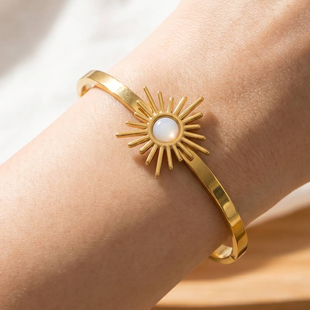 Gold Dipped Sunburst Opal Stone Bangle Bracelet