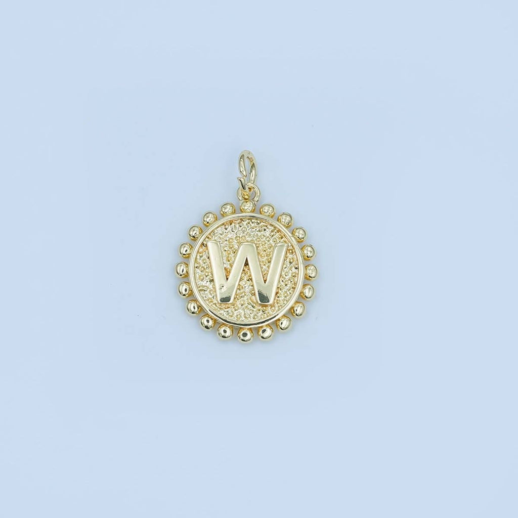 24K Gold Filled Initial Letter Geometric Dotted Round Charm | A292 - A304