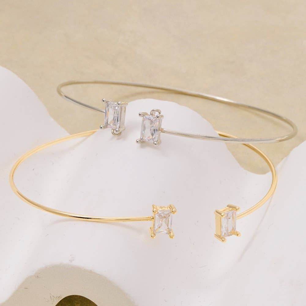 Rectangle Cz Stone Dainty Open Cuff Bracelet