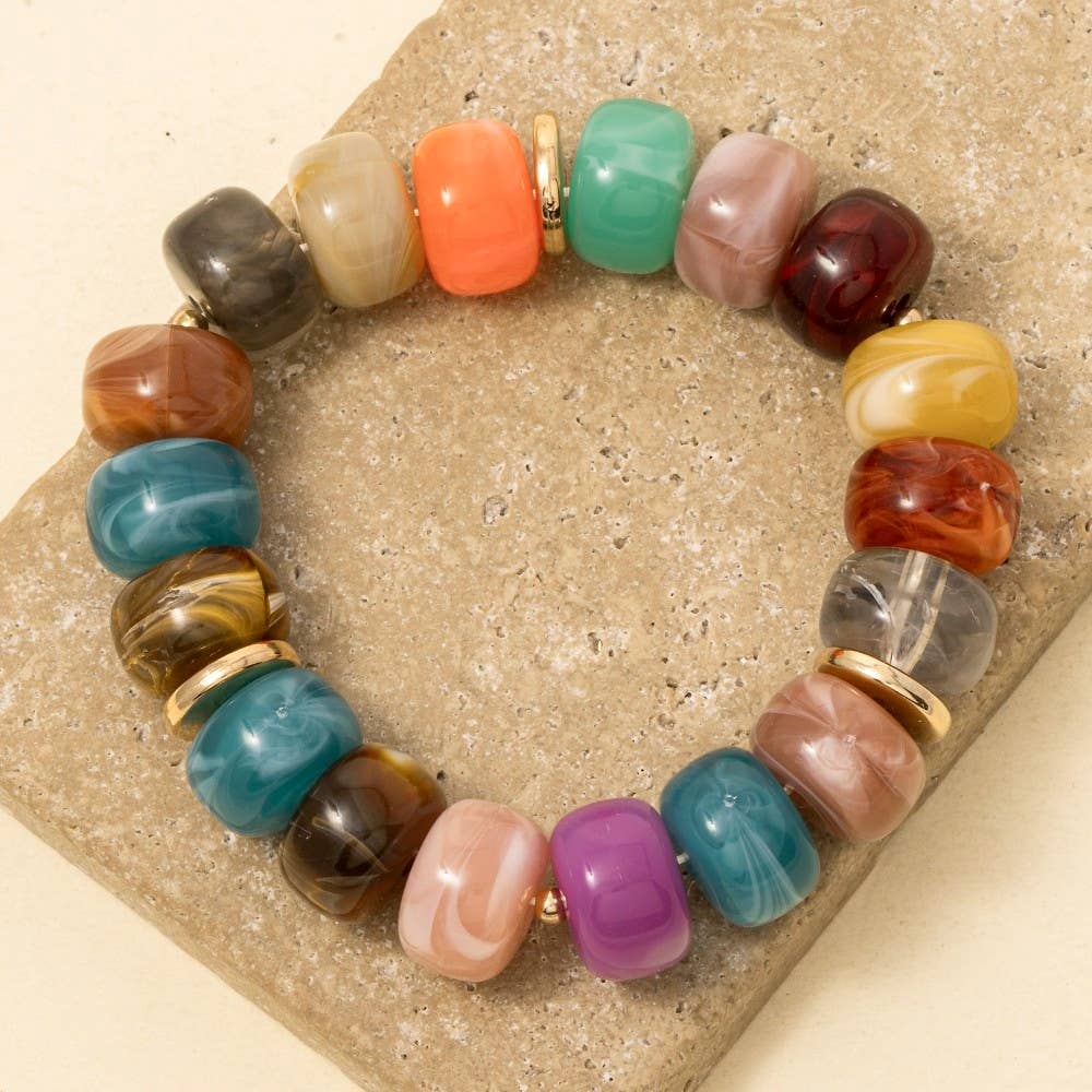 Multi Color Resin Beads Stretch Bracelet