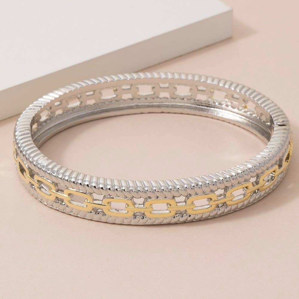Chain Link Inlay Two-Tone Rope Bangle Bracelet