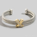 Gold Dipped Layered Two Tone Cz Rope Cuff Bracelet