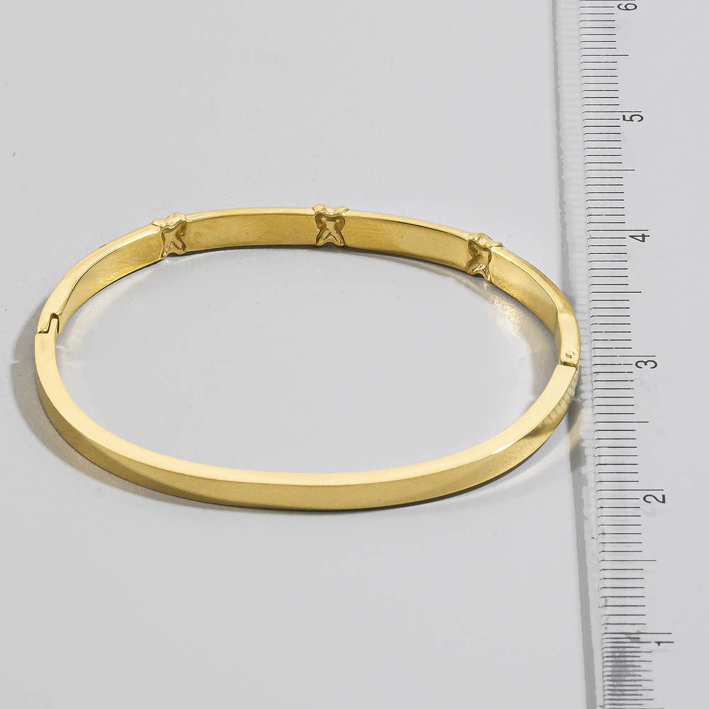 Gold Dipped Pave Cz X Divider Bangle Bracelet