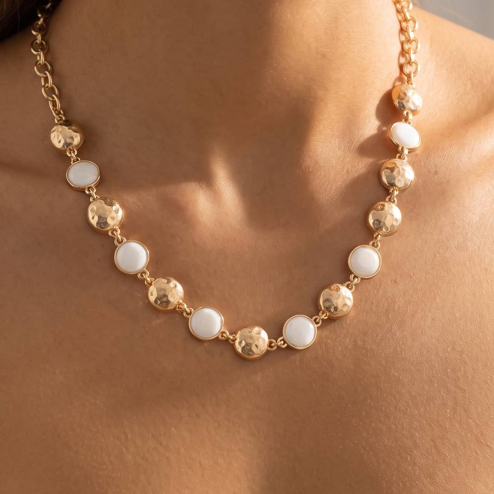 Mother Of Pearl And Hammered Dome Necklace
