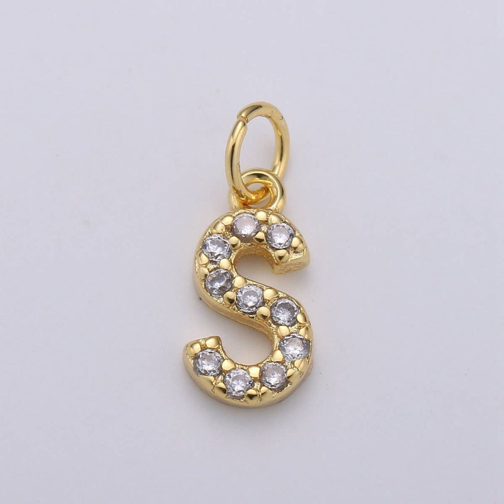 14k Gold Filled Tiny CZ Initial, Letter Alphabet Micro Pave charms Dainty Gold Cubic Pendant Charm for Necklace Bracelet Earring Add on A-099 to A-111