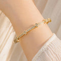 Gold Dipped Cz Pave Clover Station Bangle Bracelet