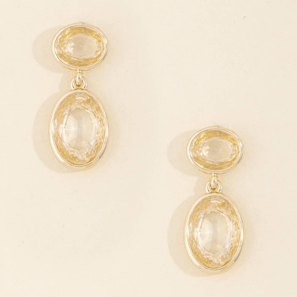 Faceted Double Oval Bezel Drop Earrings