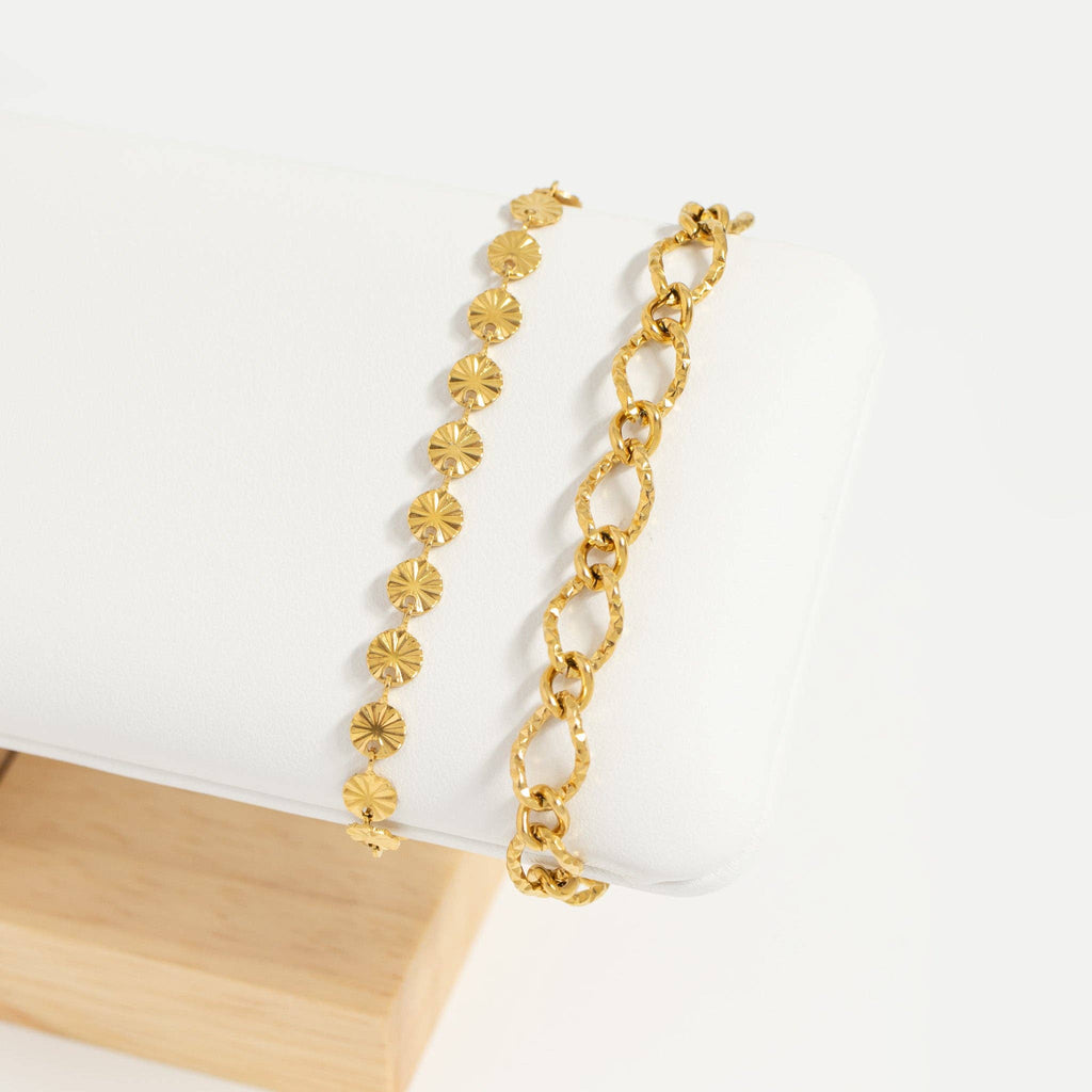 18K Gold PVD Stainless Steel Hammered Oval Chain Bracelet