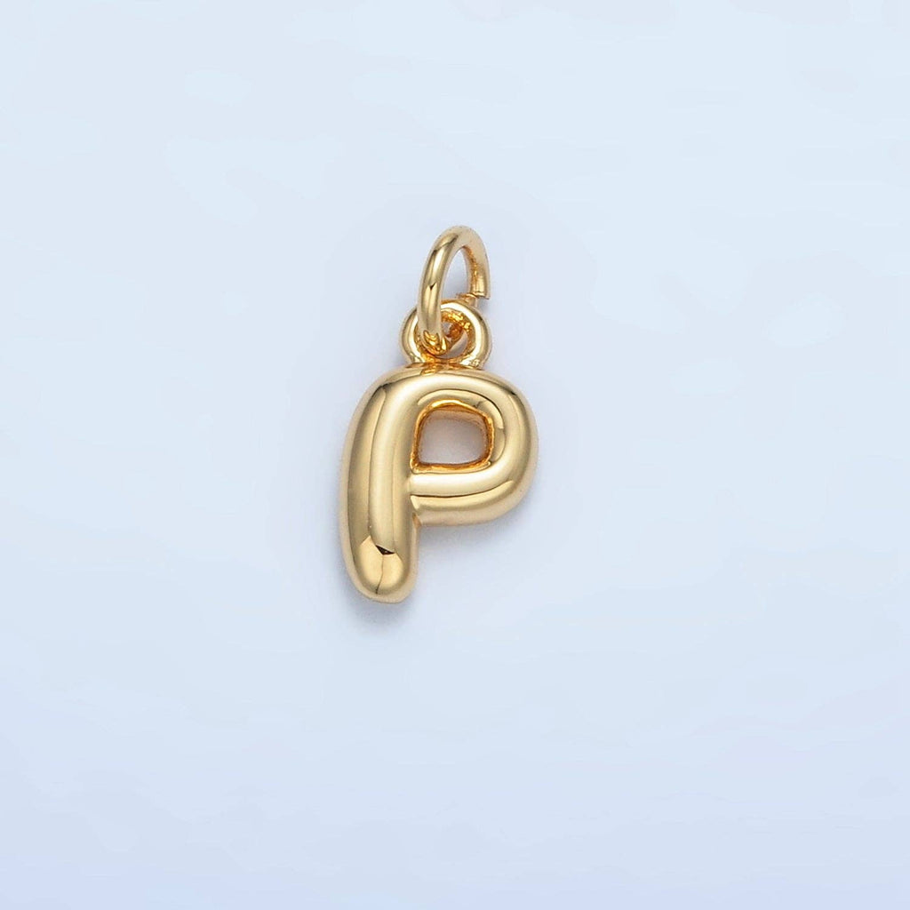16K Gold Filled 10mm Initial Letter Chubby Balloon Mini Charm | A1591 - A1603