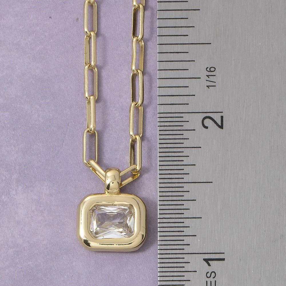 Gold Dipped Cz Emerald Cut Bezel Paperclip Necklace