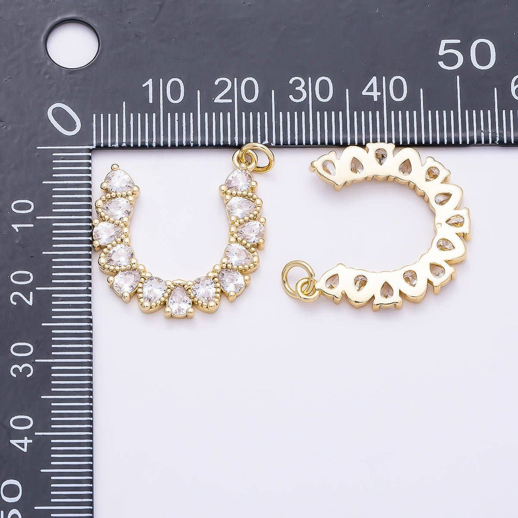 16K Gold Filled 24mm Clear CZ Teardrop Horseshoe Charm | Charms-01350