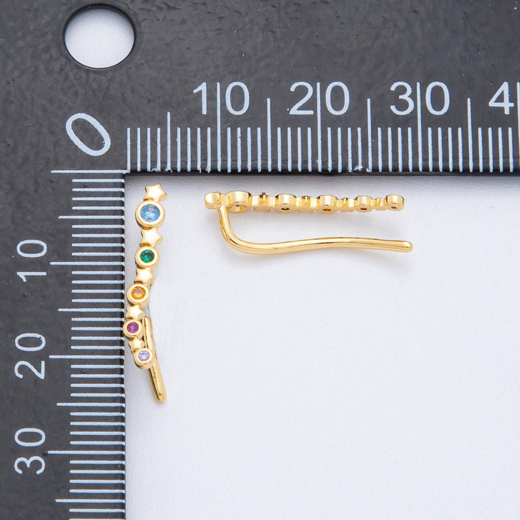18K Gold Filled Multicolor Round CZ Shooting Star Ear Climber Earring | AJ-187