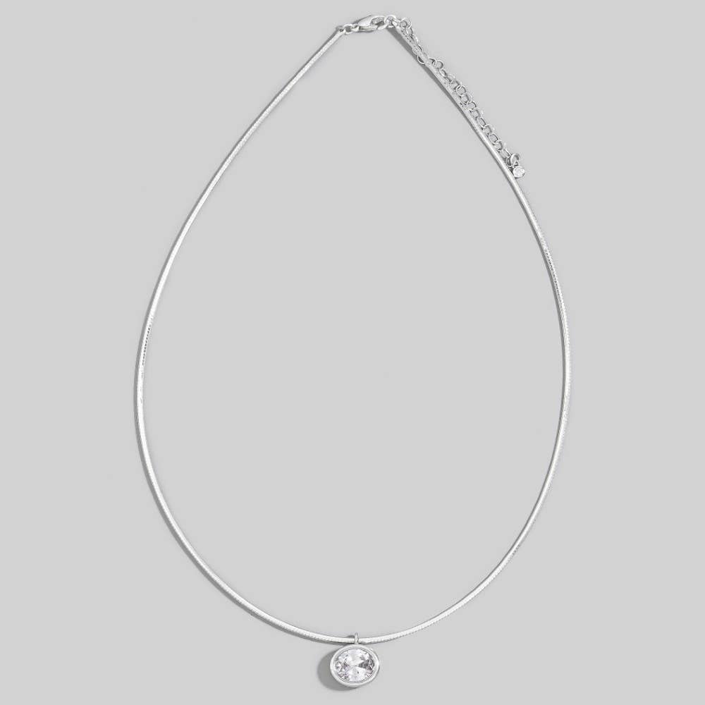 Gold Snake Chain Oval Cz Pendant Necklace