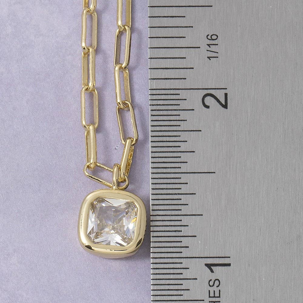 Gold Dipped Cz Cushion Cut Bezel Paperclip Necklace