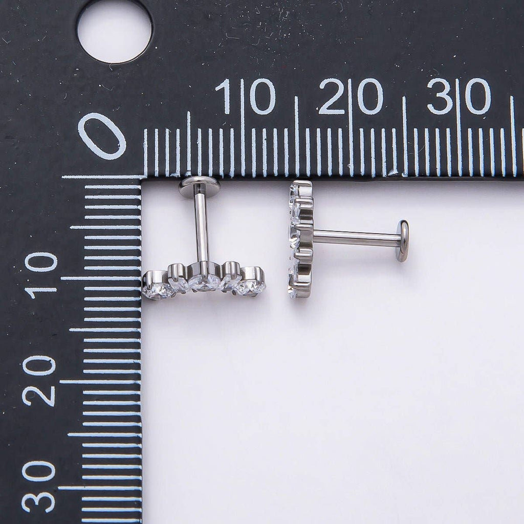 Titanium 5mm Clear CZ Round Baguette Curved Cartilage Piercing Flat Back Stud in Gold & Silver | Findings-00395 Findings-00396