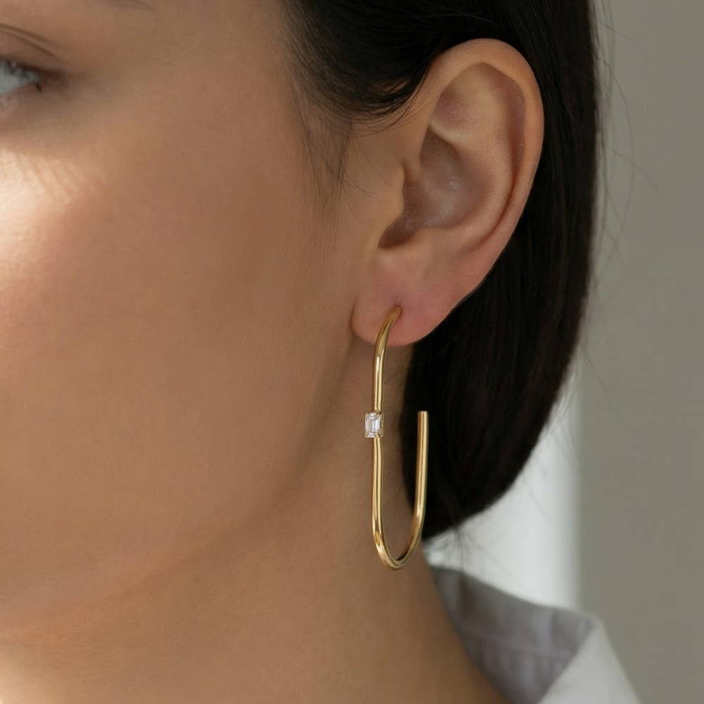 Secret Box Gold Dipped Cz Open Oval Hoop Earrings