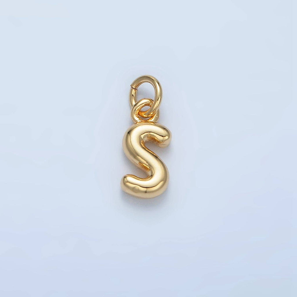 16K Gold Filled 10mm Initial Letter Chubby Balloon Mini Charm | A1591 - A1603