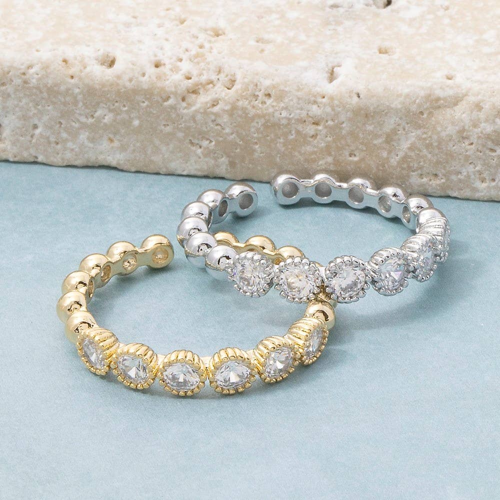Gold Dipped Cz Pave Adjustable Band Ring