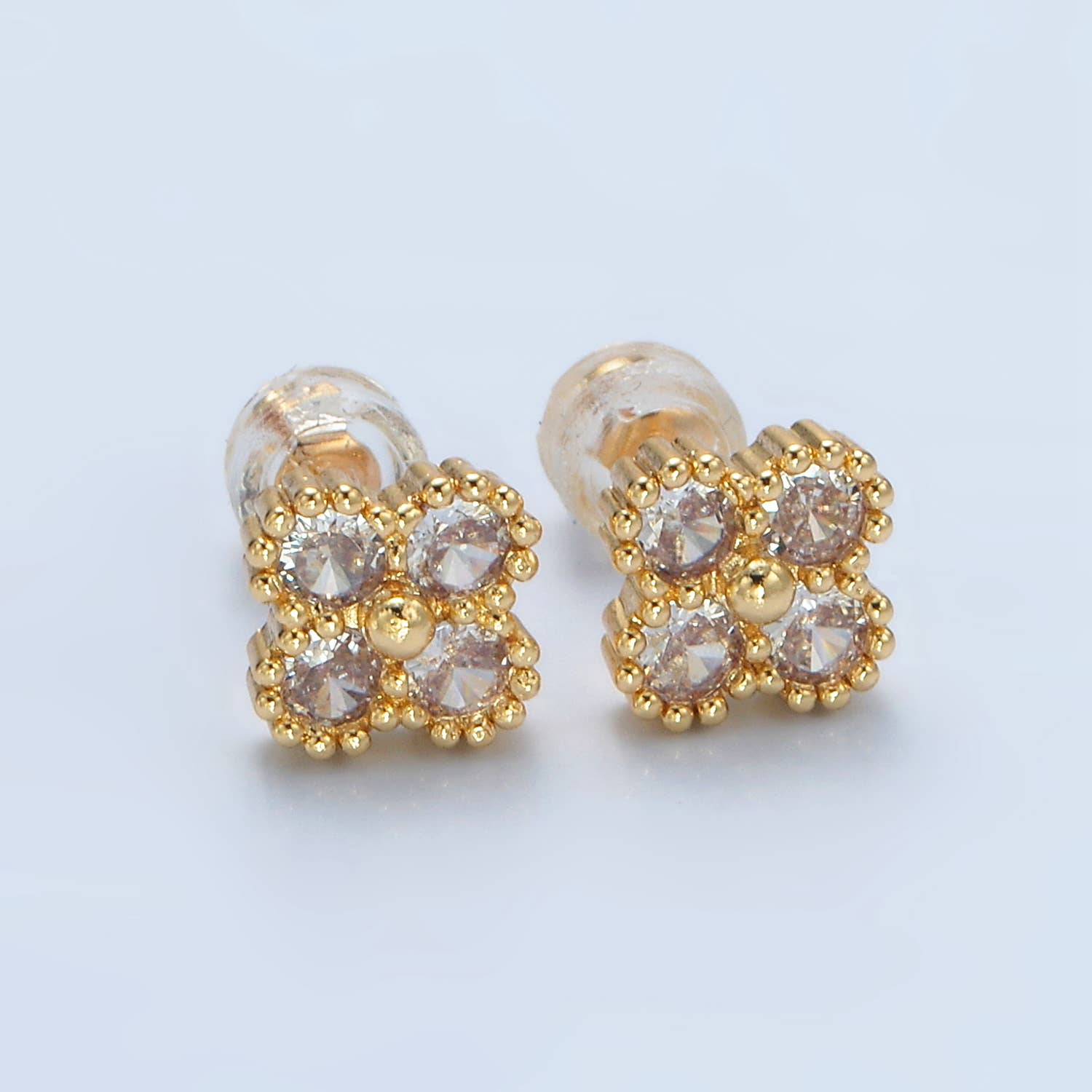 24K Gold Filled Fuchsia, Black, Clear Clover Stud Earring