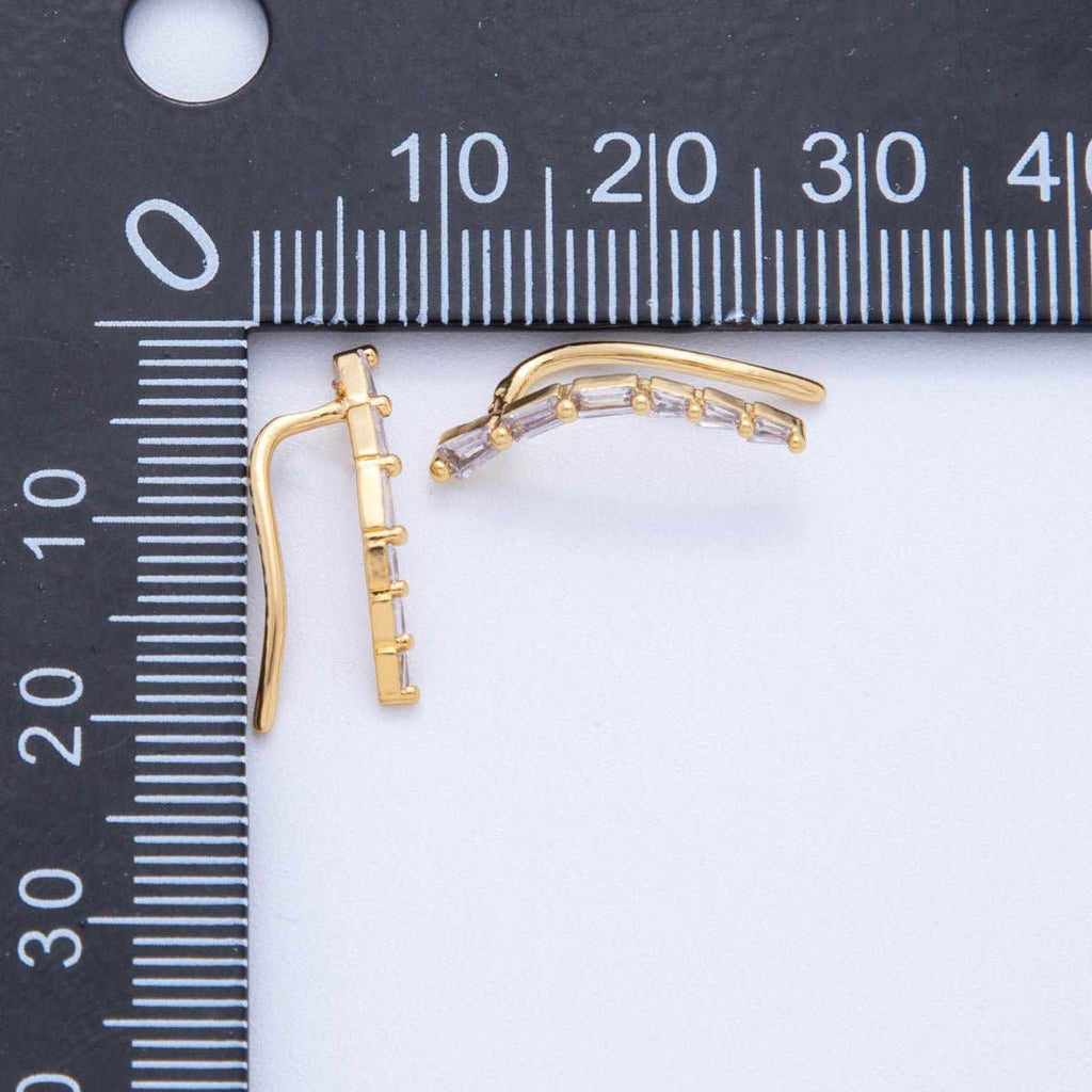 18K Gold Filled Clear Baguette CZ Curve Ear Climber Earrings | AI382
