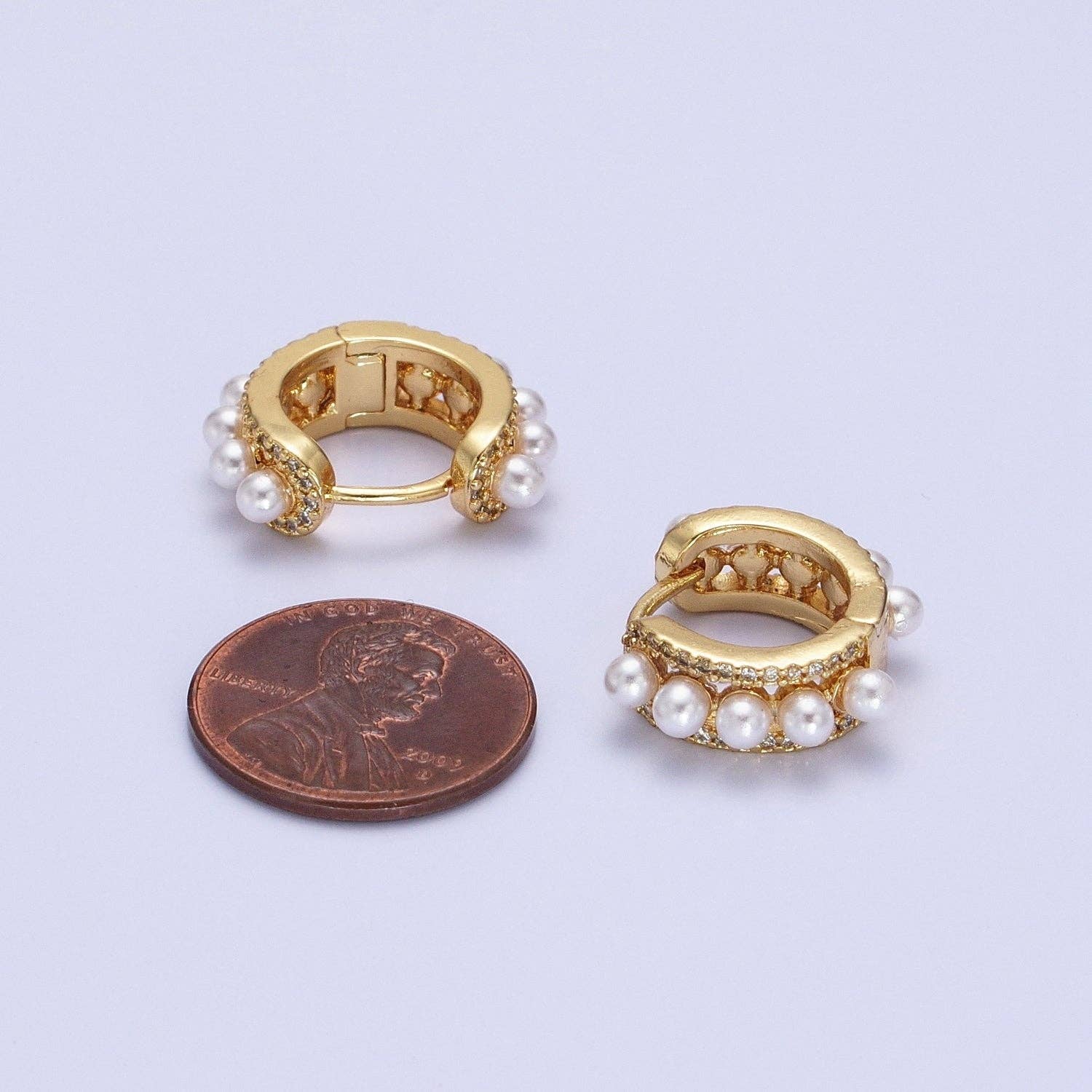 Gold Filled Pearl Hoop Huggie Earrings AB176 AB725