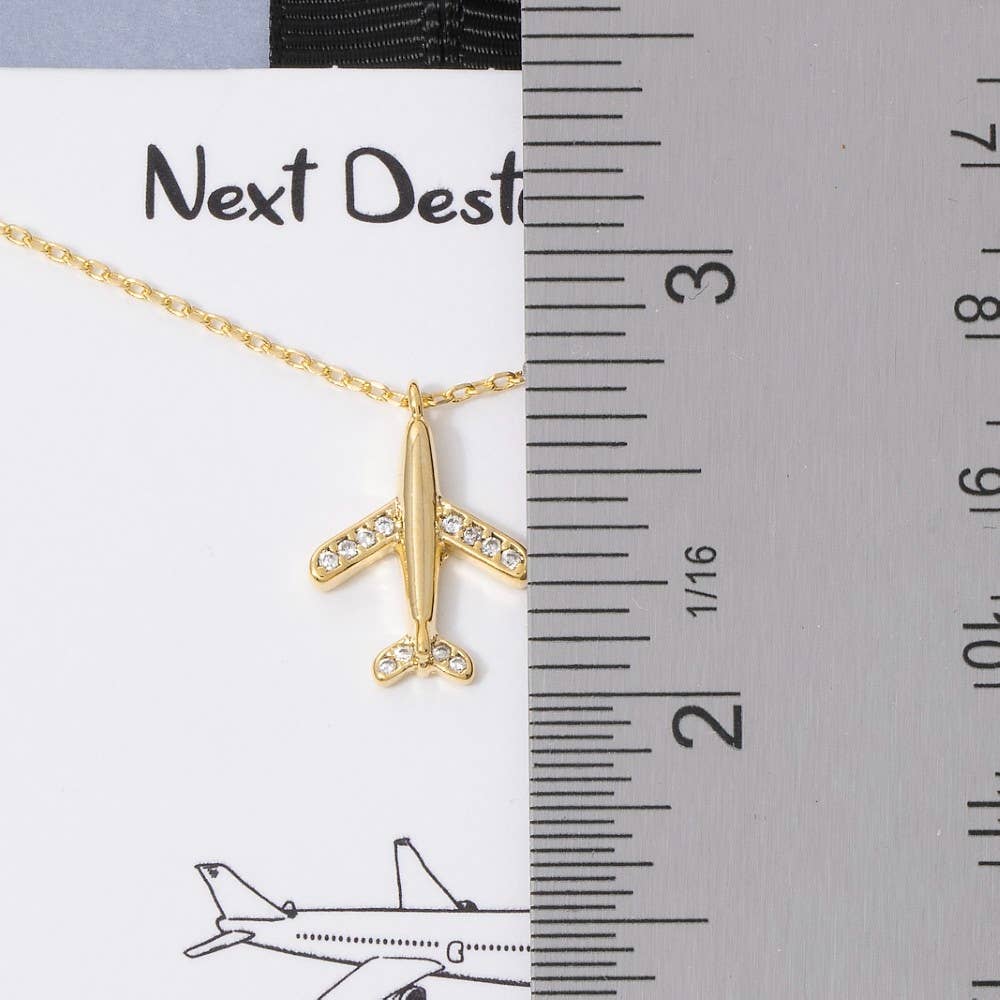 Gold Dipped Pave Airplane Pendant Necklace