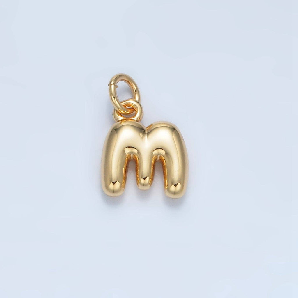 16K Gold Filled 10mm Initial Letter Chubby Balloon Mini Charm | A1591 - A1603