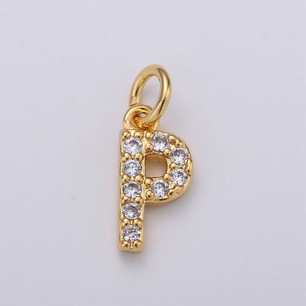 14k Gold Filled Tiny CZ Initial, Letter Alphabet Micro Pave charms Dainty Gold Cubic Pendant Charm for Necklace Bracelet Earring Add on A-099 to A-111