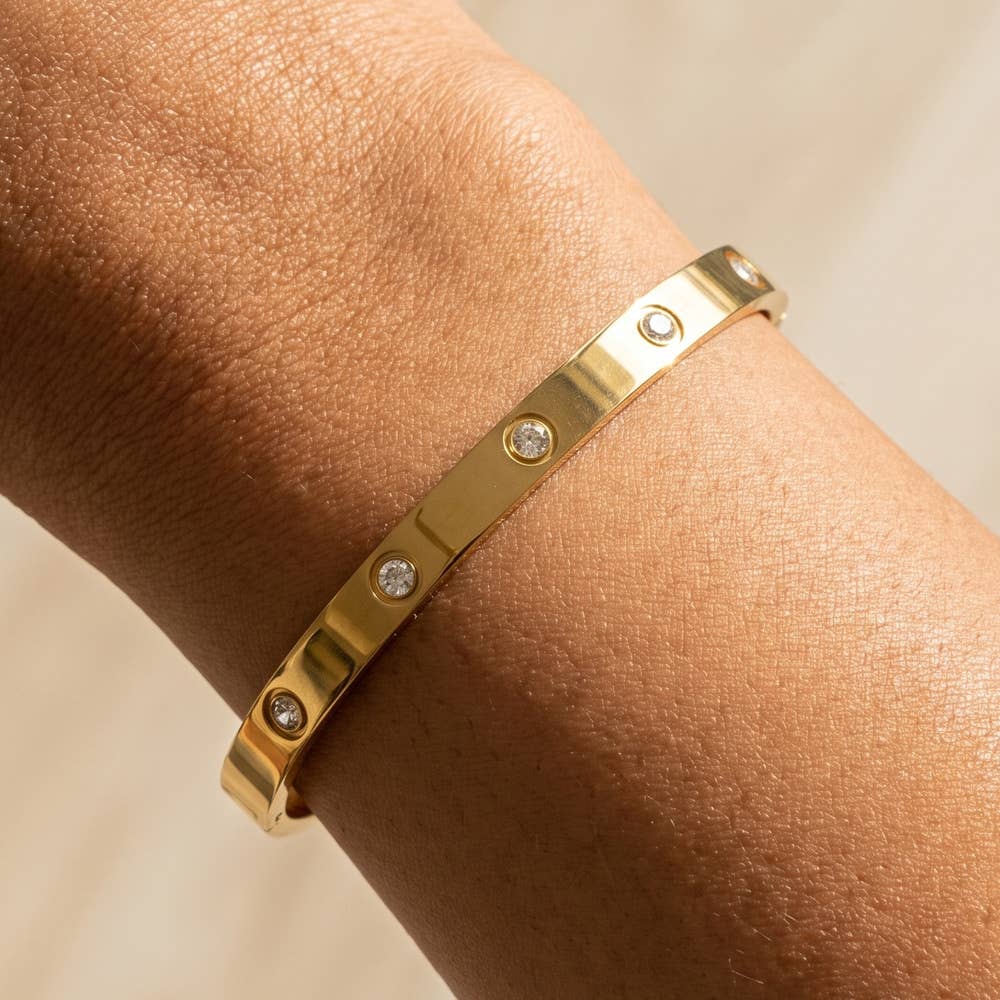 Stainless Steel Bezel Cz Station Bangle