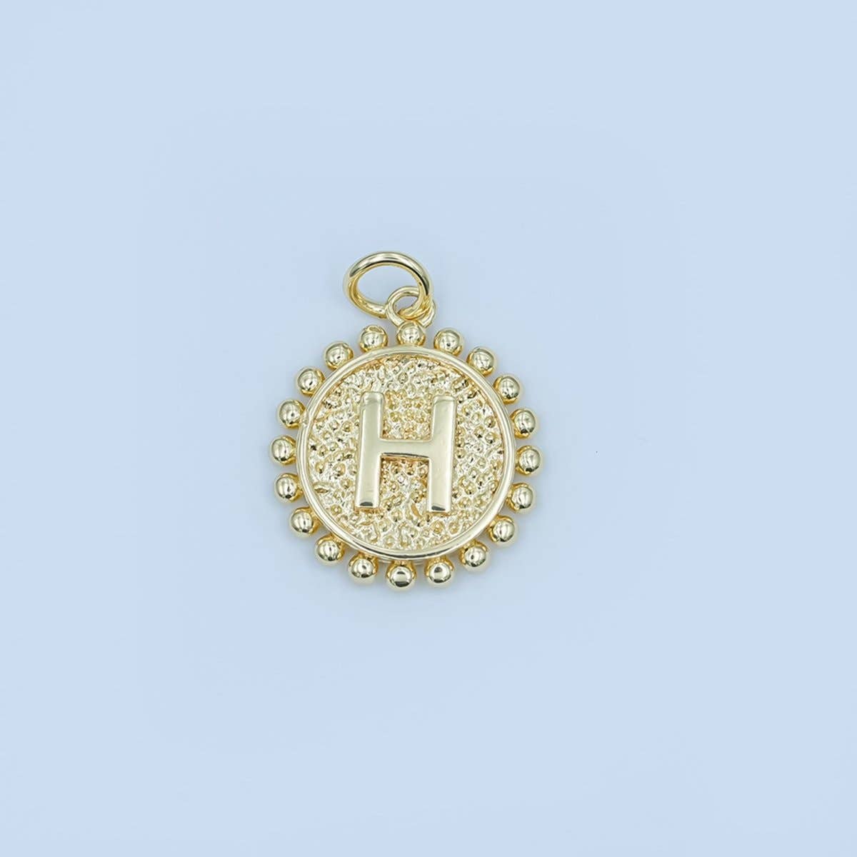 24K Gold Filled Initial Letter Geometric Dotted Round Charm | A292 - A304