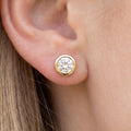Gold Dipped Round Bezel Cz Stud Earrings