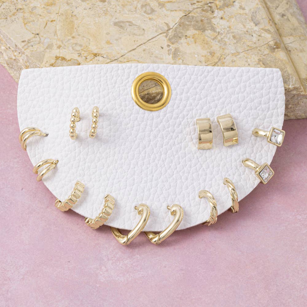 Cz And Heart Huggie Hoop 8 Pair Earring Set