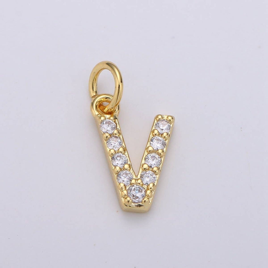 14k Gold Filled Tiny CZ Initial, Letter Alphabet Micro Pave charms Dainty Gold Cubic Pendant Charm for Necklace Bracelet Earring Add on A-099 to A-111