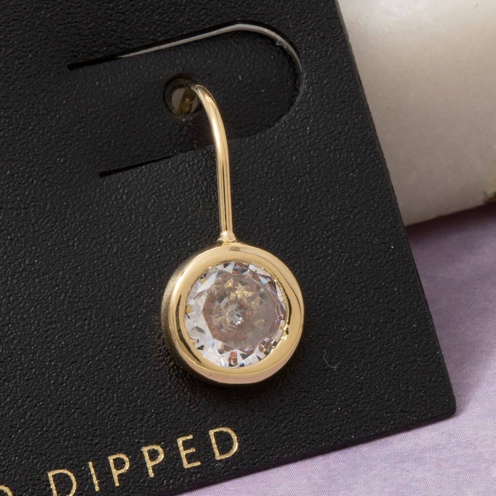 Round Cz Bezel Drop Earrings