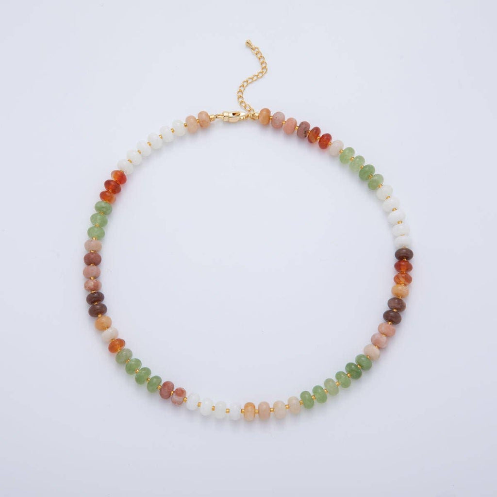 18K Gold Filled Splashed Earth & Sky Toned Color Colorful Gemstone Chain Rondelle Bead Necklace 17.3 Inch with Extender | WA3302 - WA3315