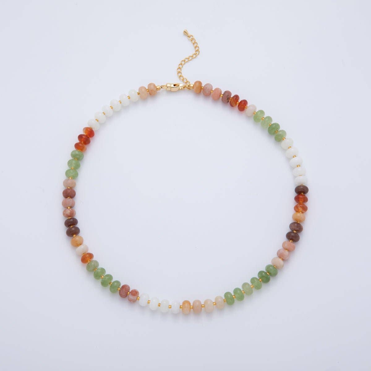 18K Gold Filled Splashed Earth & Sky Toned Color Colorful Gemstone Chain Rondelle Bead Necklace 17.3 Inch with Extender | WA3302 - WA3315